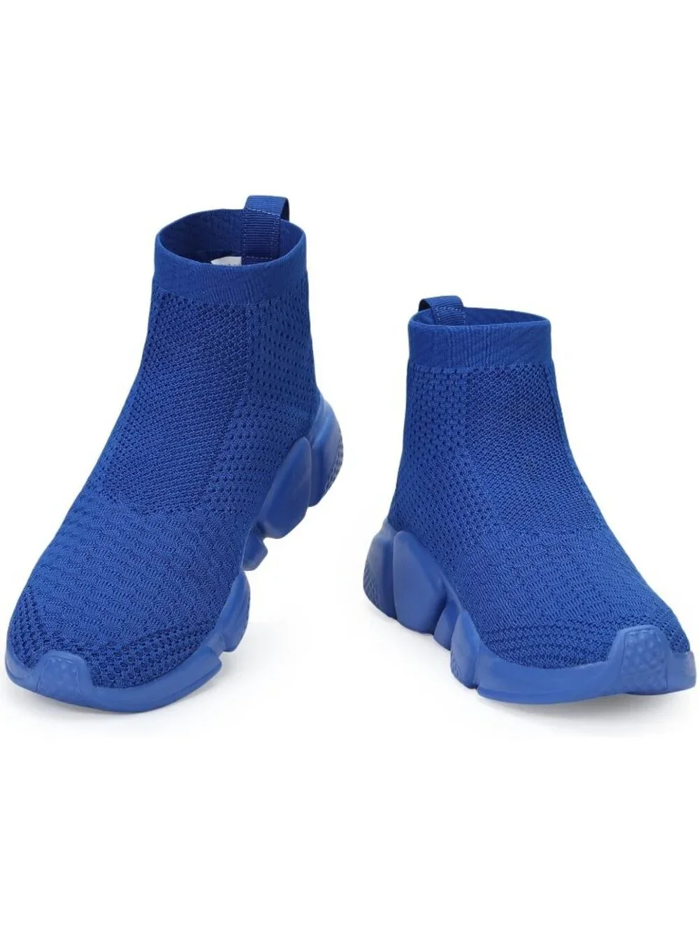 Men's Blue Lightweight High Top Sneakers Breathable Knit Athletic Running Shoes